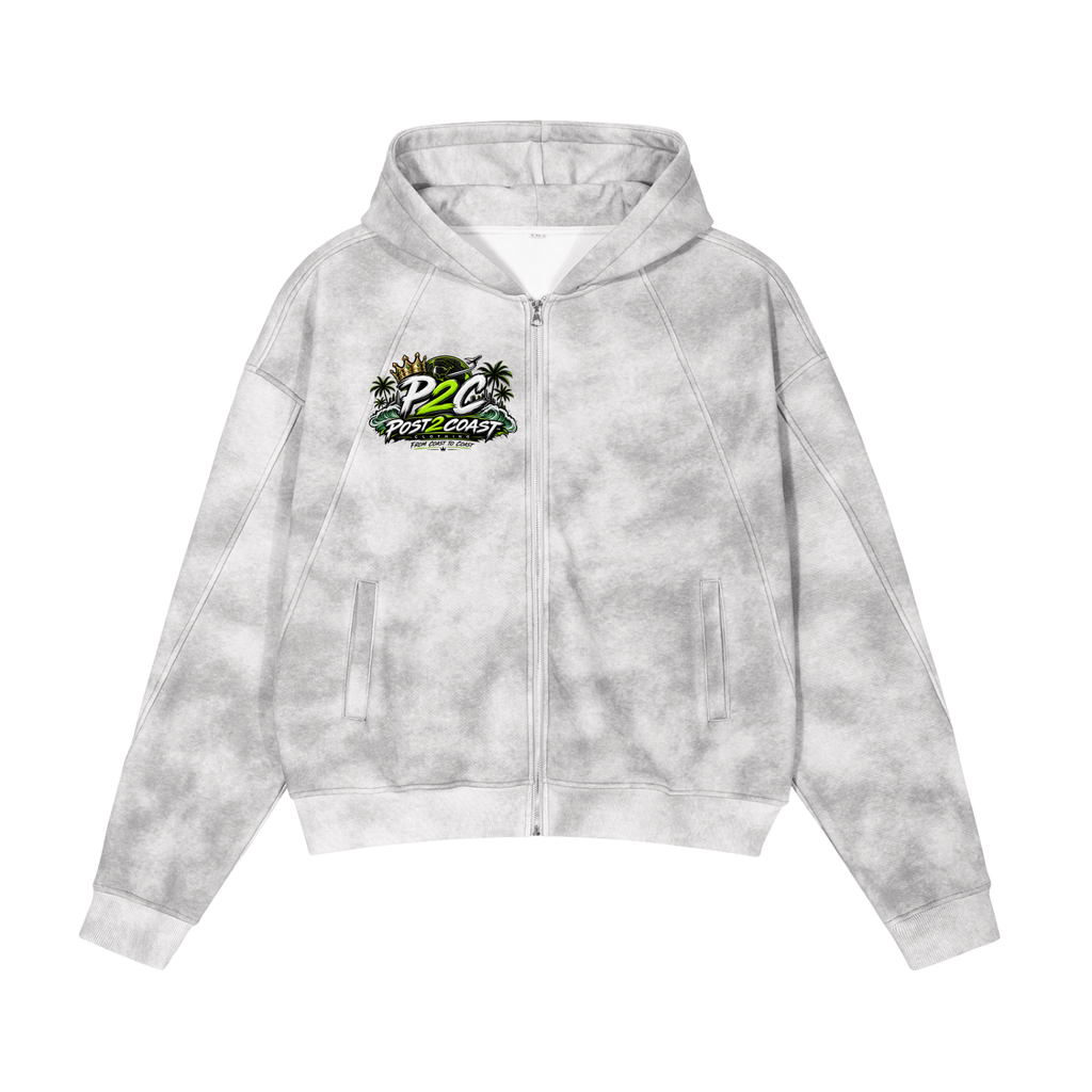 Dirty Washed Zip-Up Fleece Hoodie