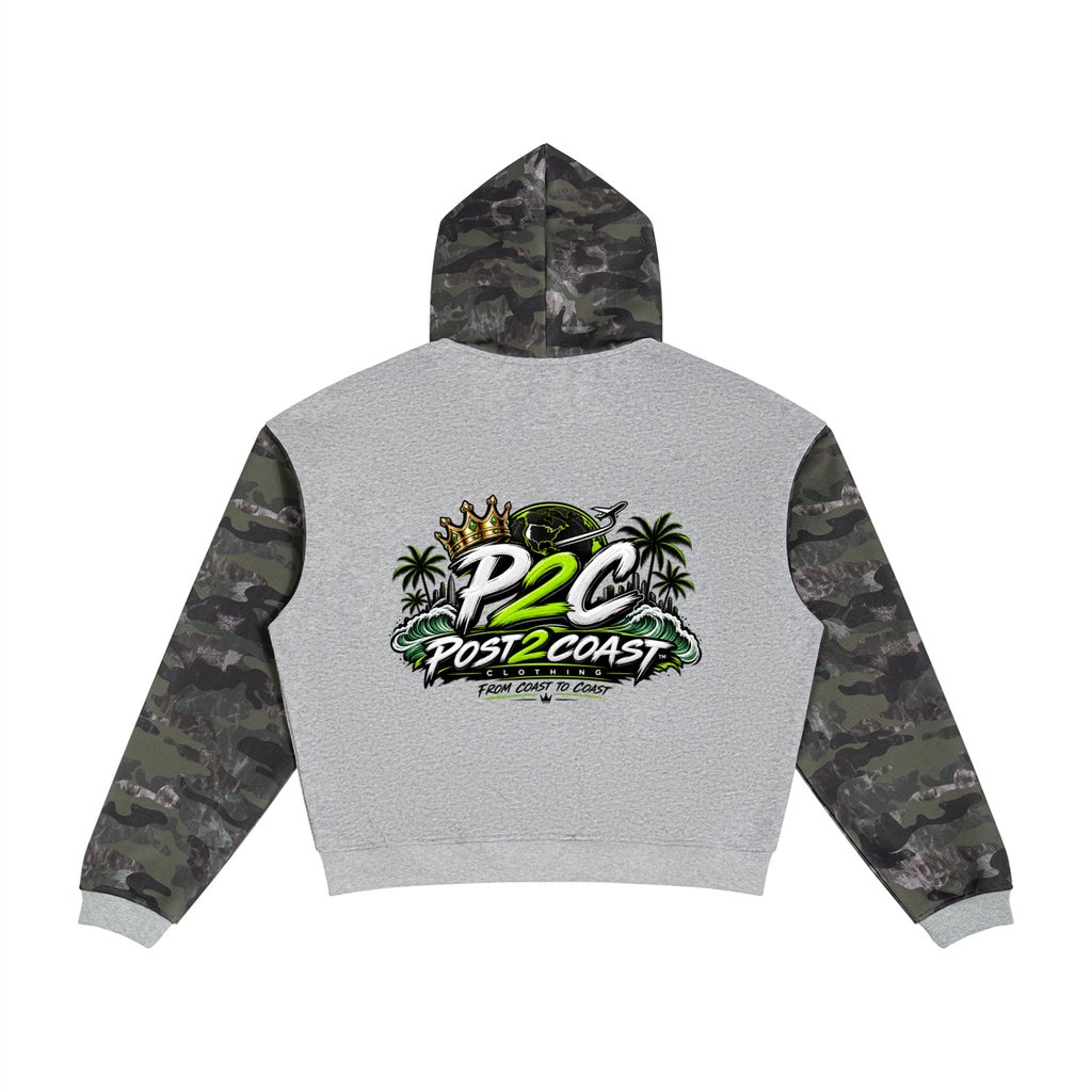 Unisex Colorblock Camo Full Zip Boxy Hoodie