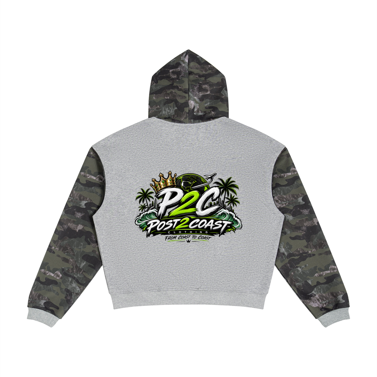 Unisex Colorblock Camo Full Zip Boxy Hoodie
