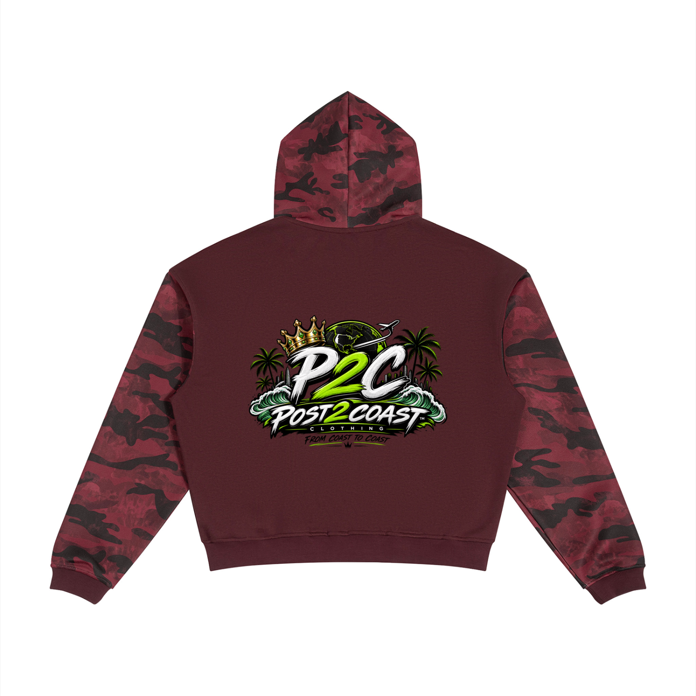 Unisex Colorblock Camo Full Zip Boxy Hoodie